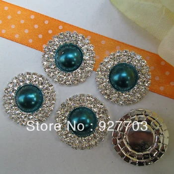 

(CM327 25mm)100pcs Double Round Teal Pearl Rhinestone Button Flatback For Scrapbooking