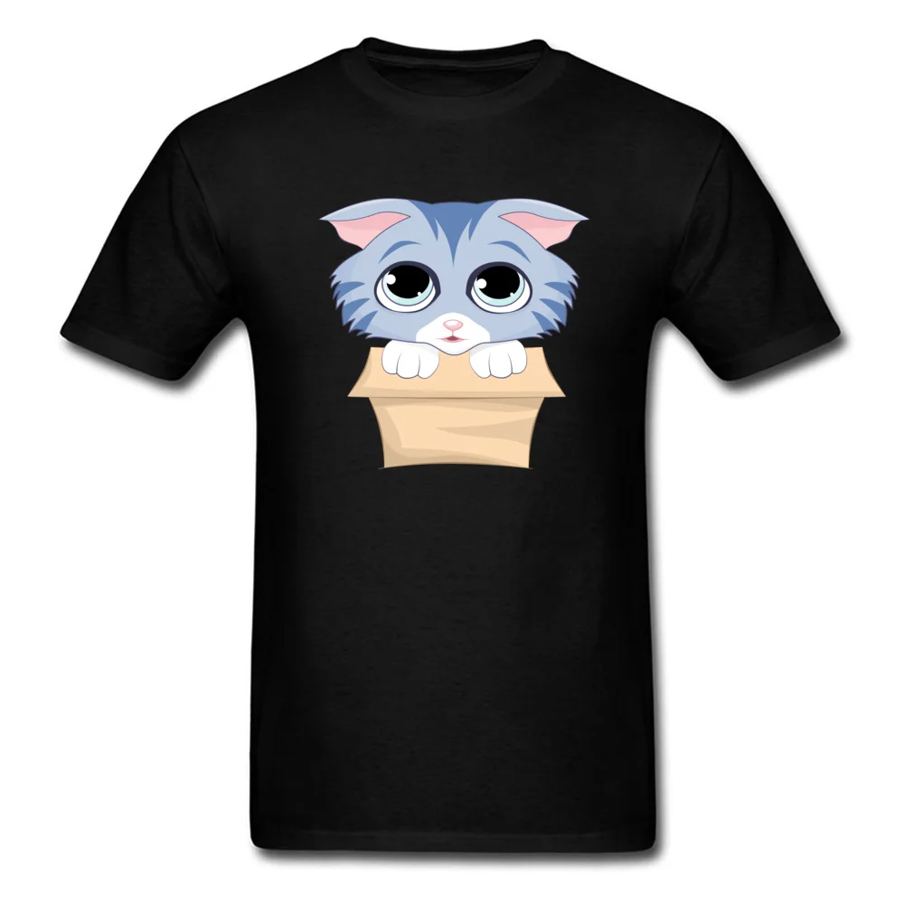 Cute Kitty in a Box Classic Short Sleeve Hip hop T-Shirt 100% Cotton O Neck Men's Tees Slim Fit T-Shirt Summer Fall Cute Kitty in a Box black
