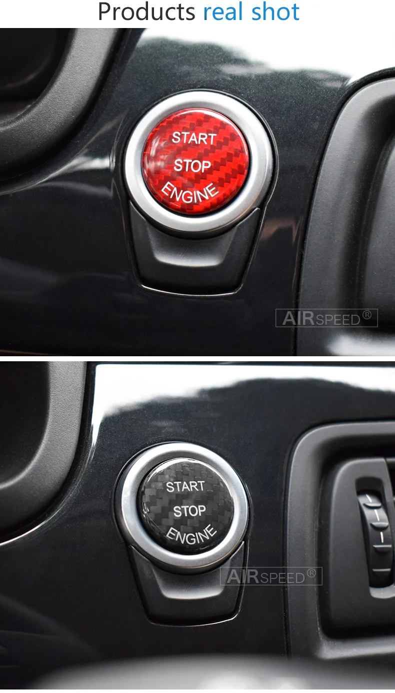 Airspeed for BMW E70 E71 F25 F26 F01 F20 F21 F30 F10 Carbon Fiber Car Engine Start Ignition Button Cover Stickers Interior Trim (7)