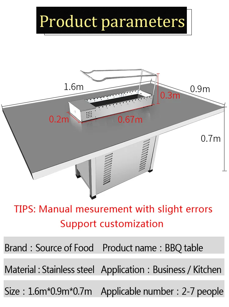 Высокая термостойкость из нержавеющей стали барбекю Настольный гриль бизнес/кухня 2-7 человек очистки встроенный дизайн индивидуальные