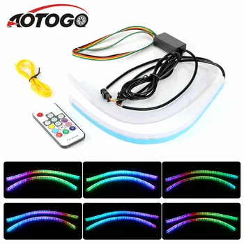 

aotogo RGB Slim Sequential Flexible LED DRL For Headlight Strip Daytime Running Light with Remote Control 12V RGB Dynamic DRL