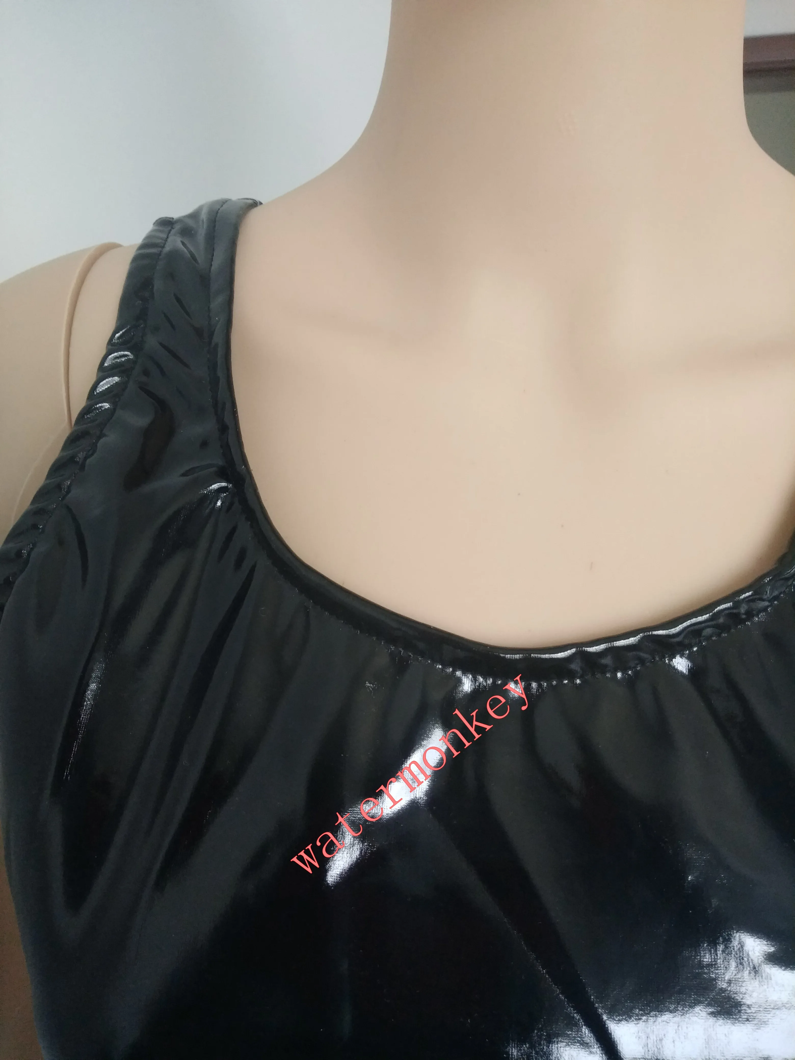 Wetlook, ПВХ, латекс, боди, майка, женский, без рукавов, цельный, боди ...