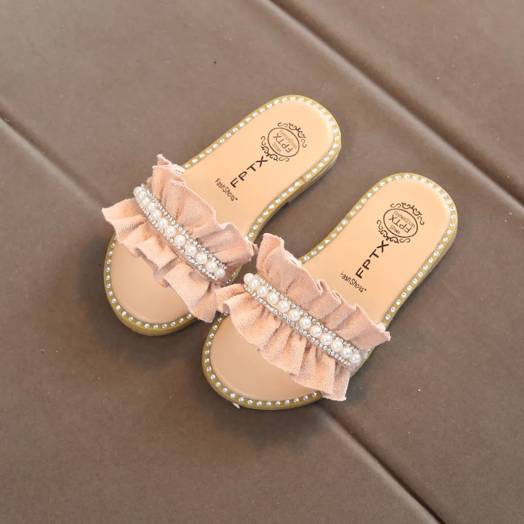 Летняя Высококачественная Нескользящая детская обувь; обувь для маленьких девочек с жемчугом и кристаллами; обувь для принцессы сандалии; тапочки;#3