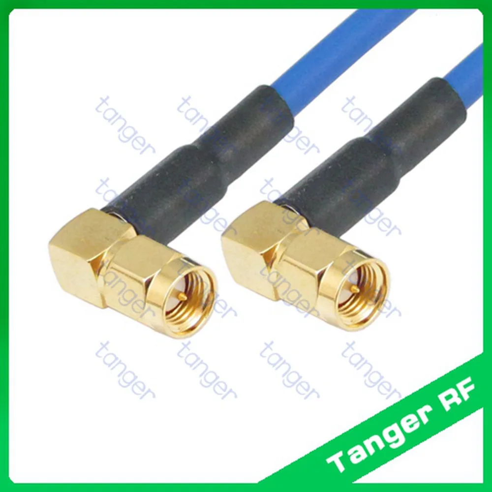 

Right angle SMA male to male plug both ends with RG402 RG14 RG-402 Blue Coaxial Jumper Semi Flexible cable 20in 50cm Low Loss