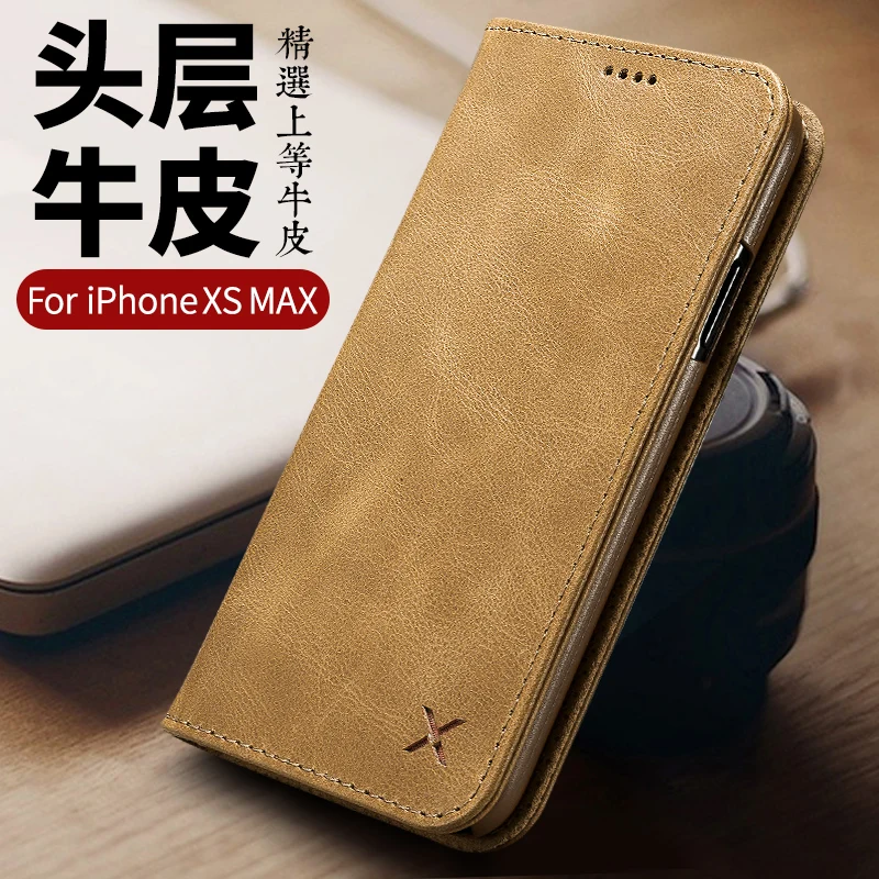 

XOOMZ Brand Genuine Leather Cover For iphone X XR XS MAX Natural Cowhide Flip Phone Case Wallet Card Pocket Magnetic Close
