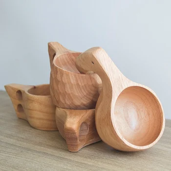 

Wooden Mug Cup with Handle Portable Eco-Friendly Traditional Lightweight Coffee Mug Kitchen Picnic Outdoor Travel Camping Using