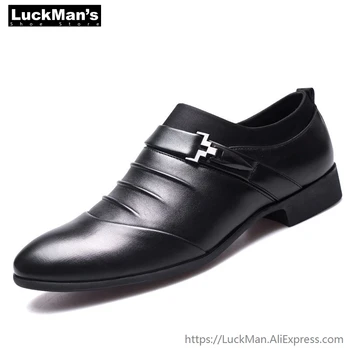 

LuckMan Brand Artificial Leather Mens Formal Shoes Dress Shoes Fashion Business Affairs Design Oxford Wedding Shoes Black Brown