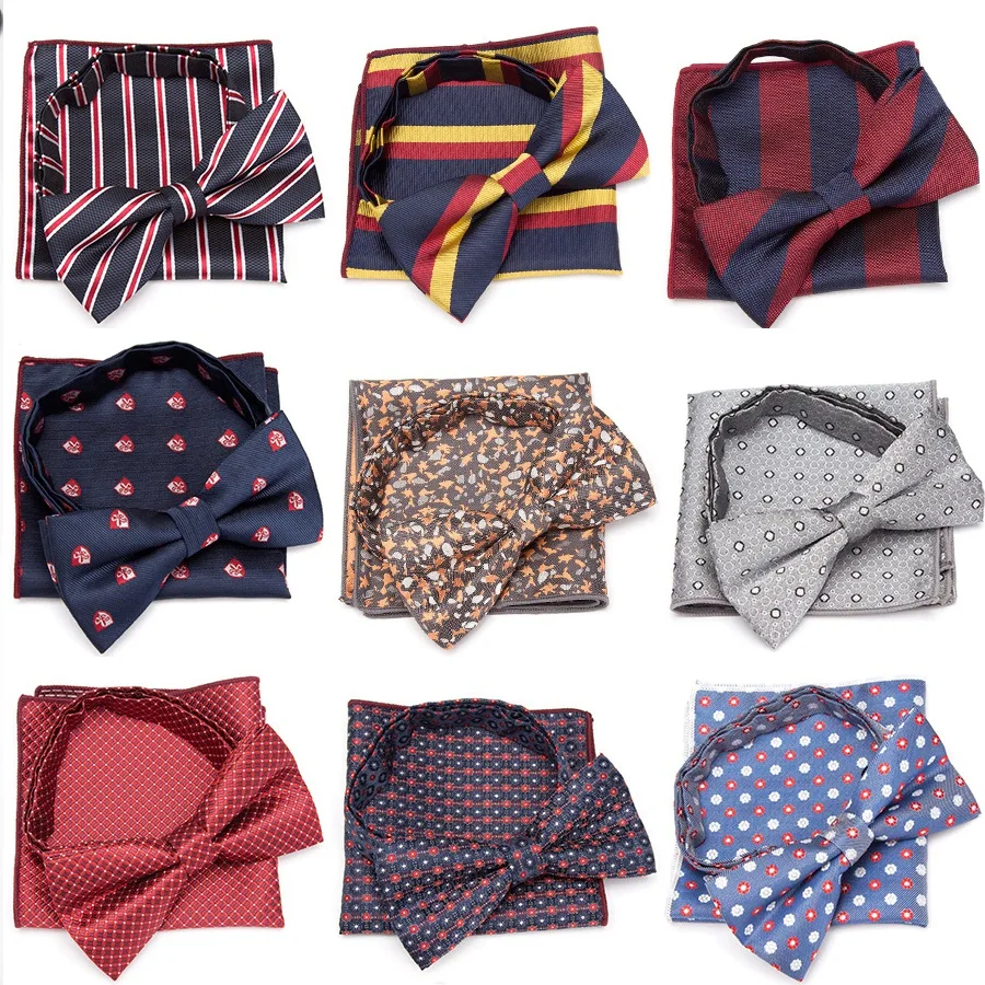 

XGVOKH Bowtie Cravat Set Men Handkerchief Butterfly Tie Striped Fashion Bow Ties Wedding Party Necktie Formal Dress Accessories