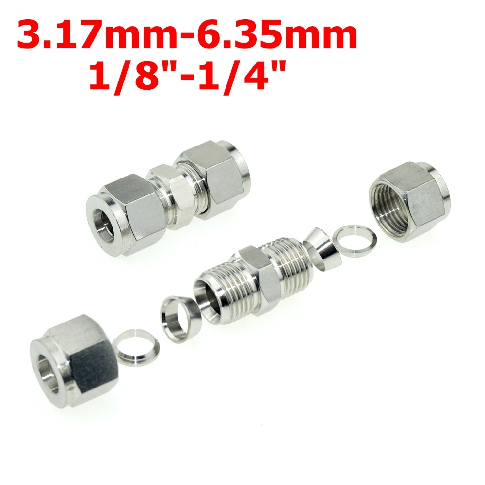 2Pcs 1/8" 1/4" OD (3.17mm 6.35mm) Double Ferrule Tube Straight