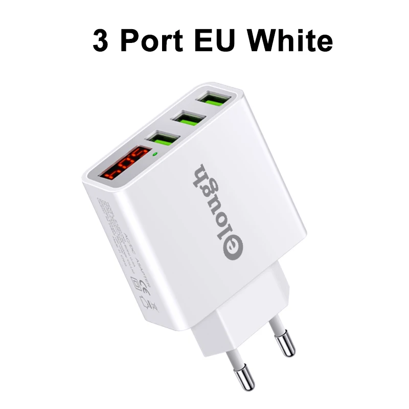 Elough 3 порта USB зарядное устройство для мобильного телефона зарядное устройство ЕС вилка 2.1A умный дорожный настенный светодиодный турбо зарядное устройство для iPhone планшета быстрое зарядное устройство - Тип штекера: 3 Port EU White