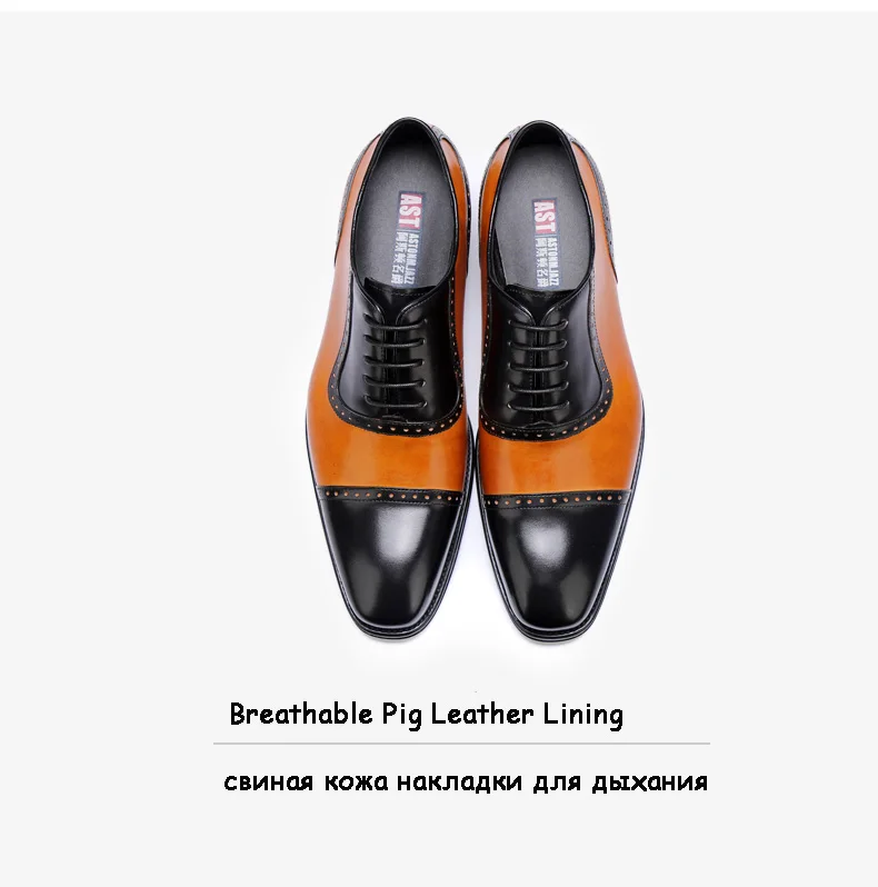 Men's Full Grain Leather Dress Shoes Classical Business Oxfords Shoes Mixed Color Men's Brogue Shoes Moccasin For Men Square Toe (3)