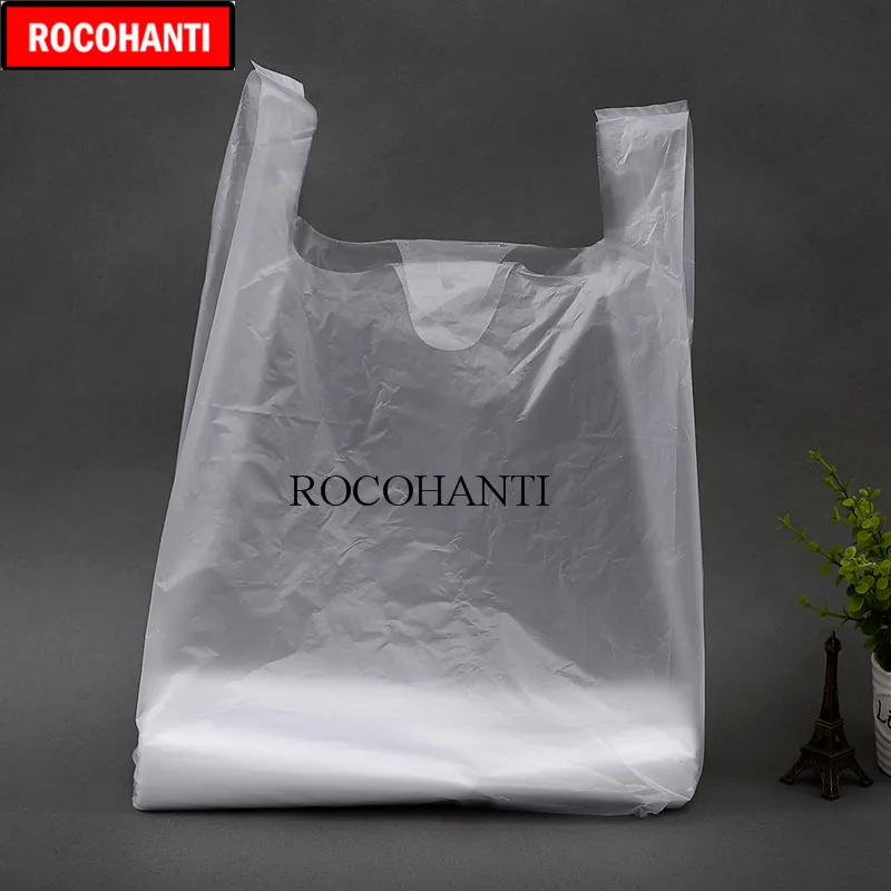 

200X Custom LOGO Printed Thickening Vest Bag Transparent Plastic Bag Supermarket Shopping Bags