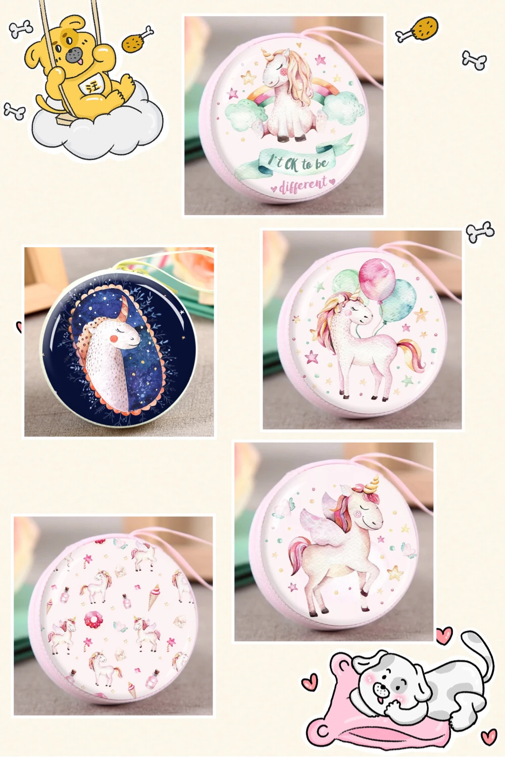 

UNICORN Mini Zipper Wallets POCKET PURSE ROUND Fashion Circular fashion unicorn mini round