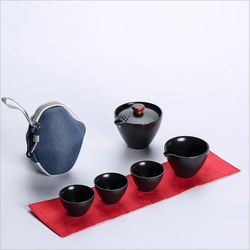 Портативный чайный набор включает в себя 1 чайник 4 чайные чашки 1 мешок, красивый и легкий чайник, китайский керамический портативный чайный набор gaiwan