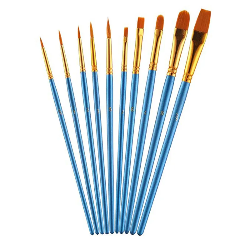 10 шт./компл. Премиум краска ing мягкая ручка набор Красочный синий/деревянный фиолетовый ручка Акварельная нейлоновая краска набор кистей для рисования - Handle Color: Pearl blue