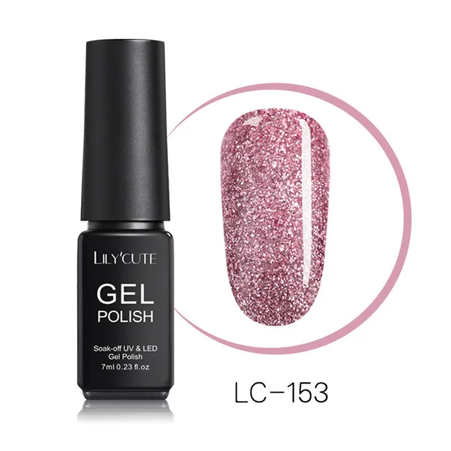 LILYCUTE 7ml Nude Glitter Gel Nail Polish Shimmer Pink Purple Soak Off UV LED Gel Polish Varnish Nail Art Lacquer - Цвет: LC-153