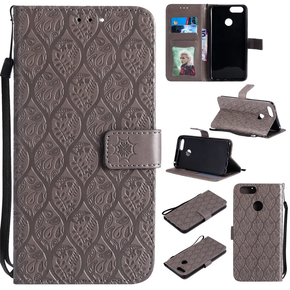 

3D Embossed Rattan Flowers Flip Case For Huawei Honor 7X PU Leather Silicon Luxury Wallet Holster Cover For Huawei Honor 7X 7 X
