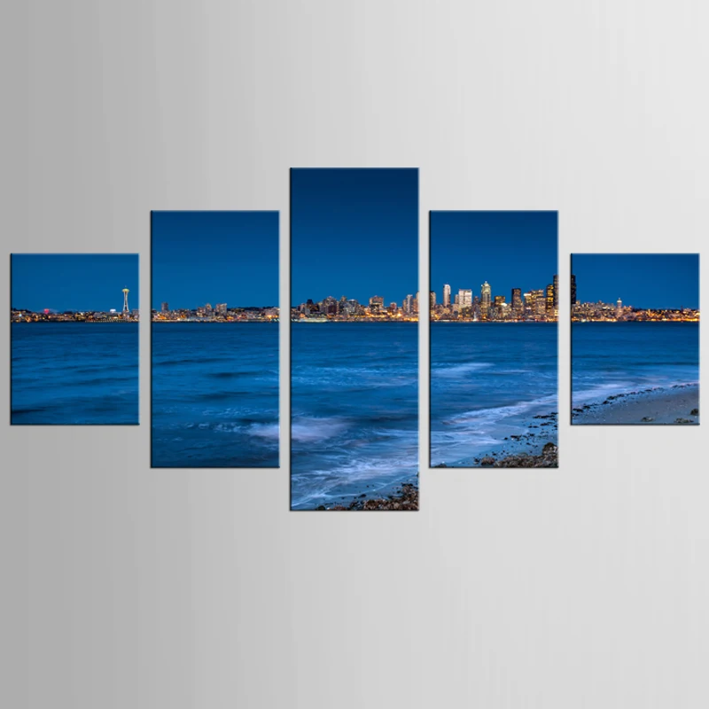 

5 pieces / sets of modern seaside city pictures canvas printing home decoration living room mural prints canvas painting