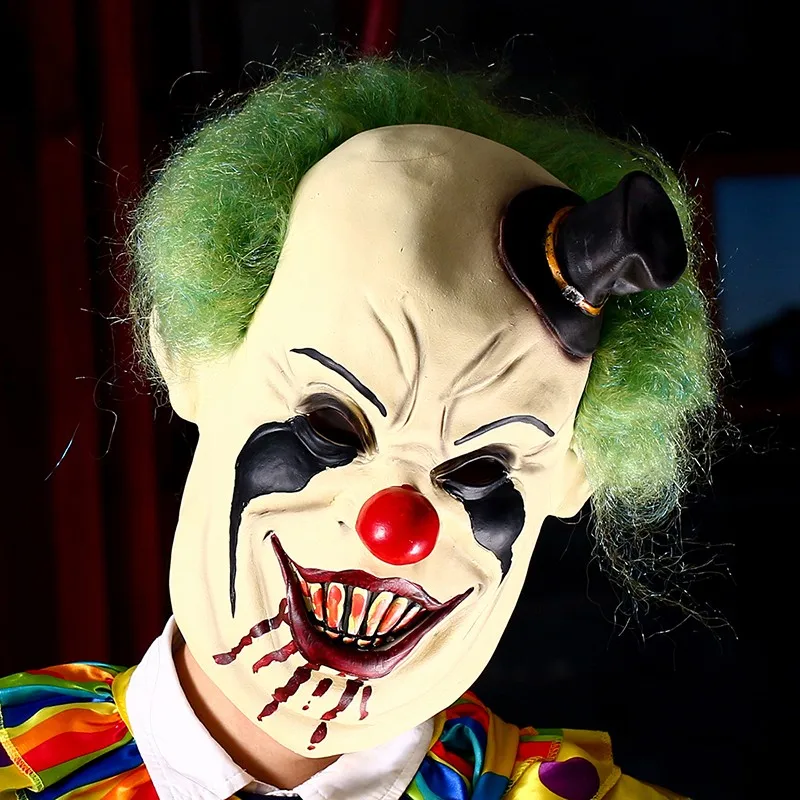 Scary Clown with Hat Mask Full Face Cosplay Horror Masquerade Adult Ghost Mask Halloween Props Costumes Fancy Dress Party Decor (6)