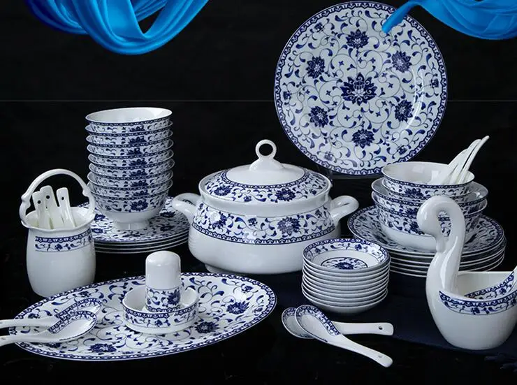 Bone china tableware bowl with underglaze blue and white delicate