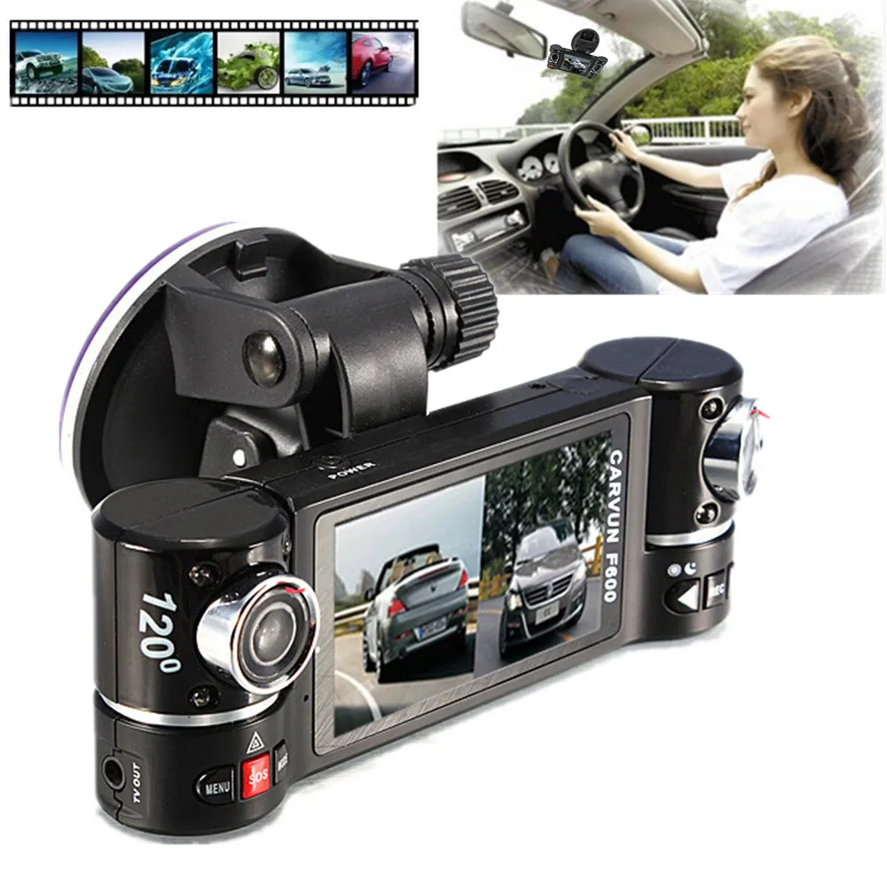 

New Dual Lens Car Camera Vehicle DVR Dash Cam Two Lens Video Recorder F600 Black Unique and intimate design @131