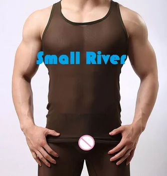

New arrival Men's Clothing Male sexy Fashion comfort slim Vest Man ultra-thin transparent Casual Tops /Silky Summer suit
