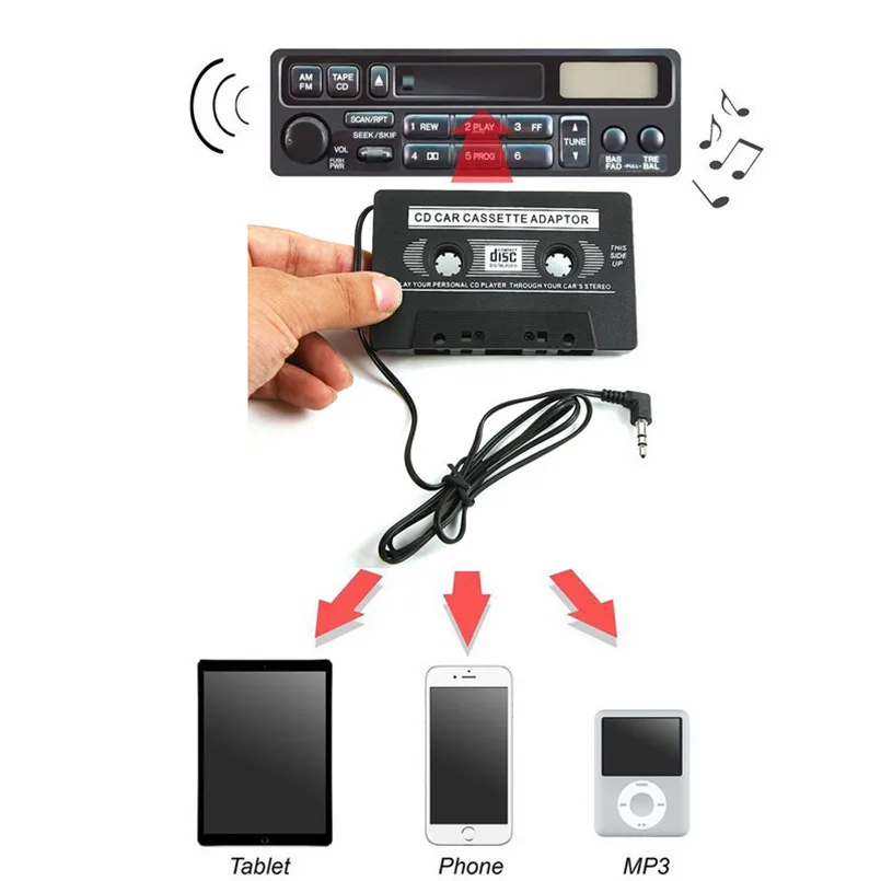Автомобильный-Стайлинг Универсальный 3,5 мм AUX автомобильный аудио Кассетный адаптер Передатчики для MP3 сотового телефона Черный Авто