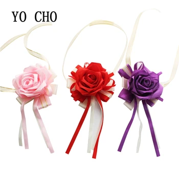 

YO CHO Wedding Bridesmaid Wrist Flower Ribbon Bracelet Wedding Ornaments Prom Party Handmade Bouquet Hand Flowers Wrist Corsages