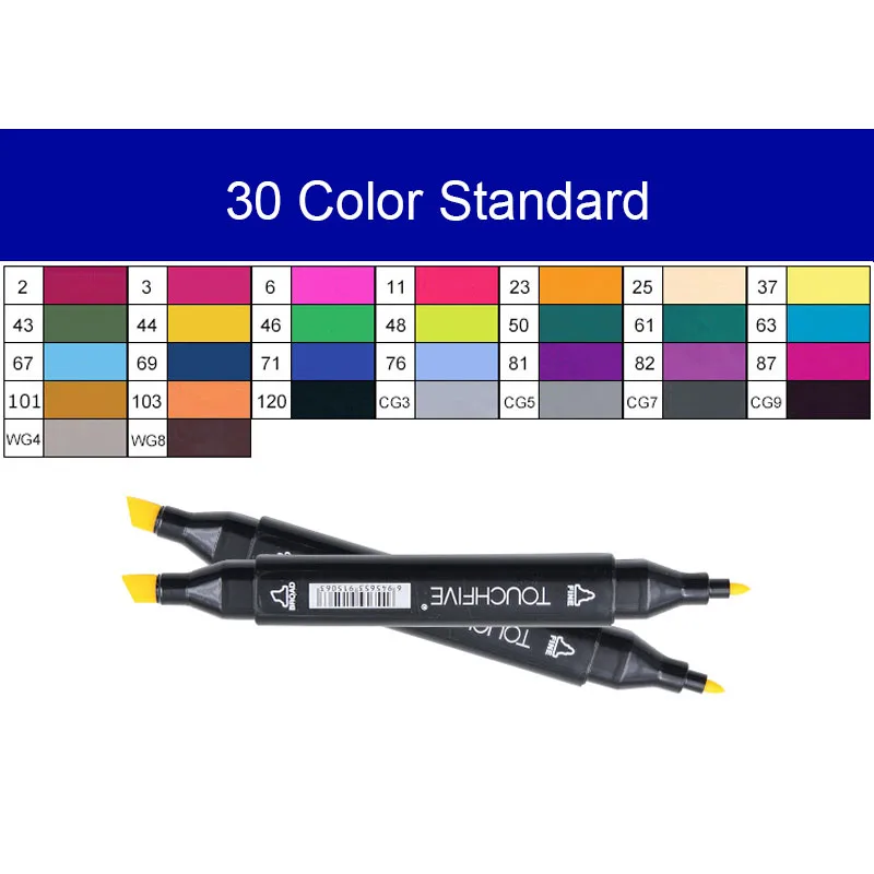 12 Вт, 30 Вт/40/60/80/168 Цвет маркер для рисования набор двойной головой художественный эскиз жирной на спиртовой основе маркеры для школы интерьер общий дизайн - Цвет: 30standard-black