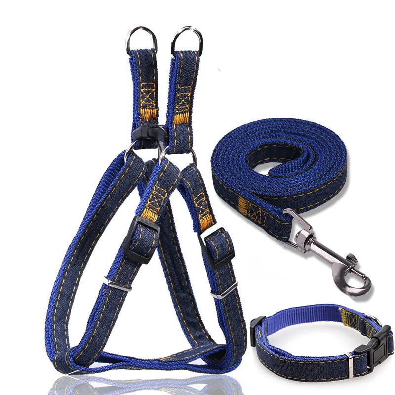 Adjustable No-Pull Denim Dog Harnesses Leash Collar for Greater Control Safety Dog Training Walking Running Rescue Harness 22