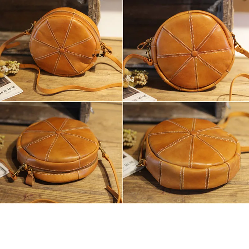 AETOO New original designer round cowhide handbags handmade leather shoulder slung  literary