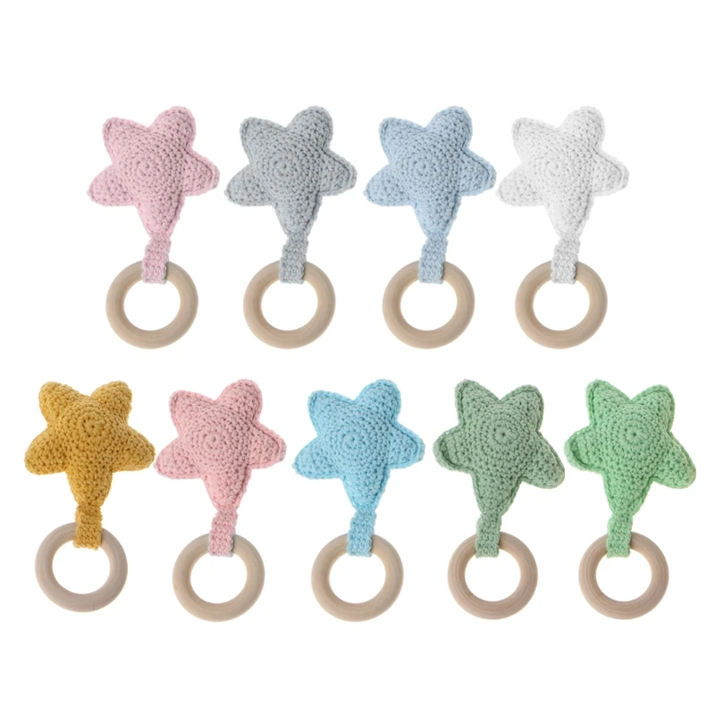 

Cute Teether Star Baby Teething Ring Chewie Teether Safety Wooden Natural Star Sensory Toy Gift