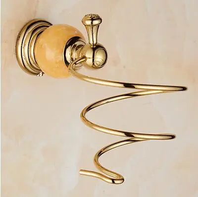 Набор аксессуаров для ванной из латуни и нефрита, Золотой крючок для халата, держатель для бумаги, вешалка для полотенец, мыльница, вешалка для полотенец, набор аксессуаров для ванной комнаты - Цвет: hair dryer holder