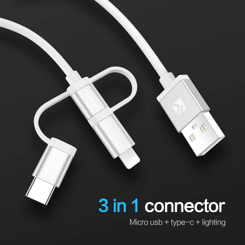 FLOVME 3 في 1 كابل يو اس بي ل فون X 8 زائد المصغّر usb نوع C كابل لسامسونج S9 S8 نوع- C الهاتف المحمول كابلات شحن الحبل 1 M