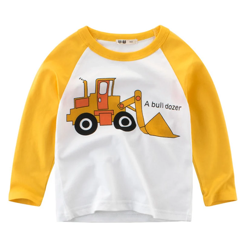 Осенне-зимняя футболка с длинным рукавом и мультяшным автомобилем для маленьких мальчиков и девочек детская повседневная одежда футболка из хлопка - Цвет: D