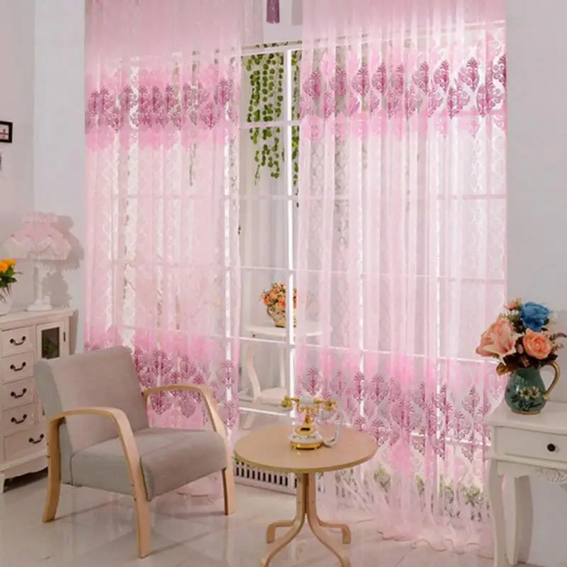 

200*100cm Pink Floral Scarf Sheer Valance Voile Window Room Door, Free Shipping Elegant Lovely Pink Lady Favorite