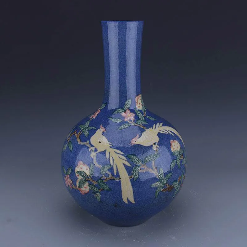 Античная Ming ваза традиционная китайская Синяя Керамическая Снежинка птица для