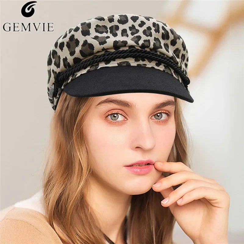 GEMVIE Women Girls Fashion Leopard Berets Flat top Newsboy Hat All