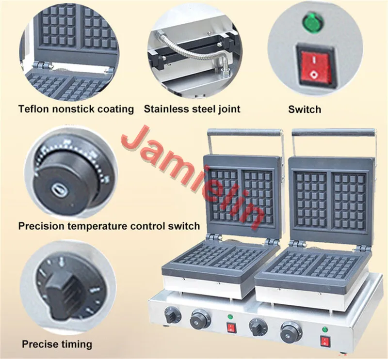 Jamielin Электрический бельгийский вафельница машины коммерческие двойной головкой квадратный бельгийский вафельная машина змея оборудования
