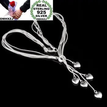

OMHXZJ Wholesale Personality Fashion OL Woman Girl Party Wedding Gift Silver Multi Heart Lines 925 Sterling Silver Necklace NC01