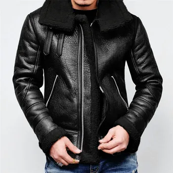 

Men Autumn Winter Highneck Warm Fur Liner Lapel Leather Zipper Outwear Top Coat Plus Velvet Jackets Coat #1219 A#733