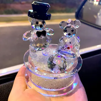 

Crystal Wedding Bear Car Ornament Decor Glass Animal Bear Figurines With Diamond Base Home Decor Xmas Wedding Mother's Day Gift