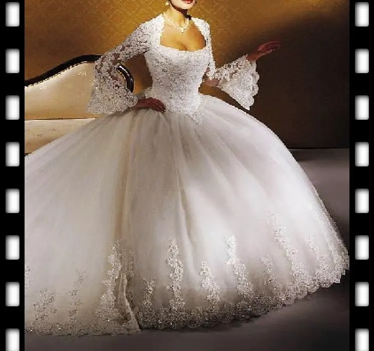 

Free Shipping Lace elegant hot sell Custom-Made Ball Gowns with Full Sleeves any size/color