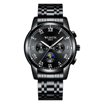 

Luxury Brand Men Watches Fashion Blak Face Waterproof Stainless Steel Watch Big Size Male Quartz Clock Wristwatch relogio mascul