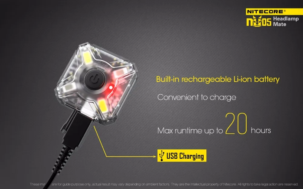 NITECORE OutdoorHeadlamp USB Rechargeable NU05 KIT 35 Lumen White/Red Light High Performance 4xLEDs Lightweight portable