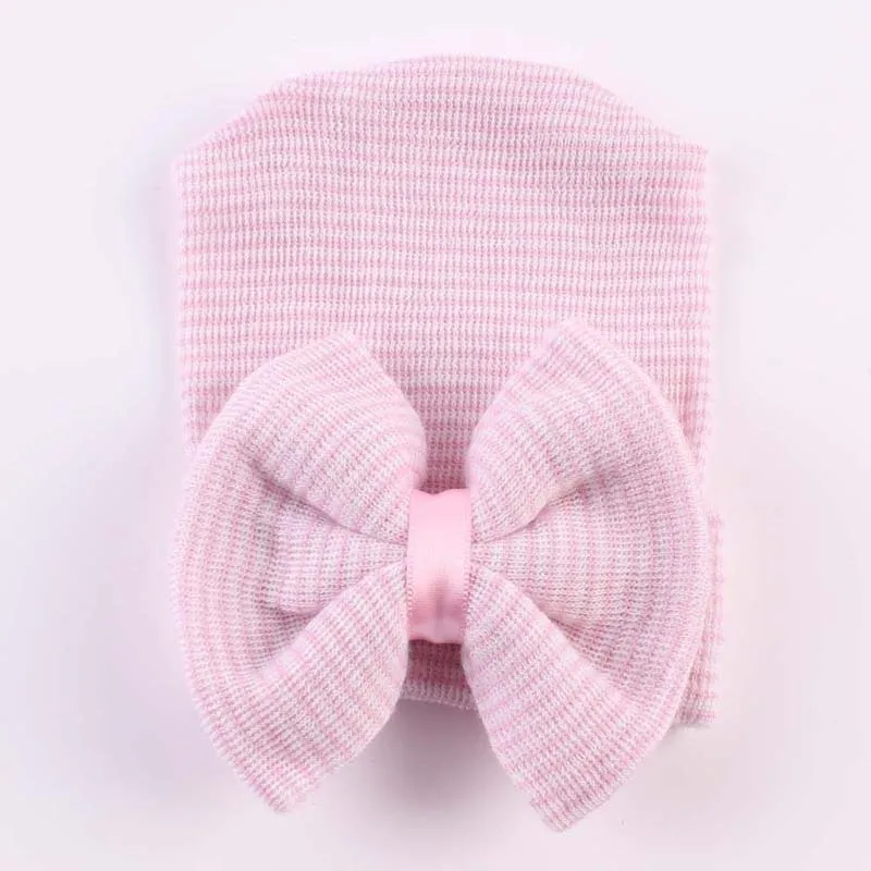 Новинка; милая Удобная Больничная шапочка с бантом для новорожденных девочек; Шапочка-бини - Цвет: Розовый