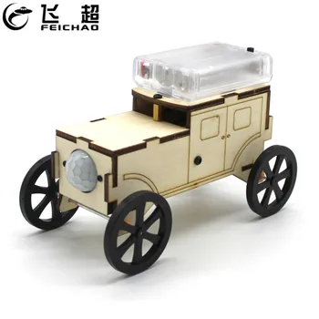 

FEICHAO DIY Wooden Toys Car w/ Human Sensing Infrared Sensor Physical Material Kits Assembled Educational Model Vehicle Kid Gift