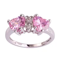 lingmei Wholesale Heart Cut Pink & White Topaz Silver Ring Size 7 8 9 10 Fashion Popular Love Style Women Gift Free Shipping