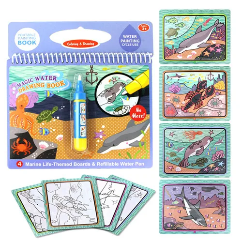 Блокнот-раскраска для рисования воды с волшебной ручкой для рисования, обучающая доска для рисования, игрушки, подарки для детей, малышей - Цвет: A