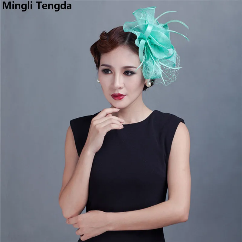 Mingli Tengda Свадебные шапки для женщин элегантные свадебные аксессуары для волос модные шляпки для невесты перо и Цветочные Свадебные шляпы